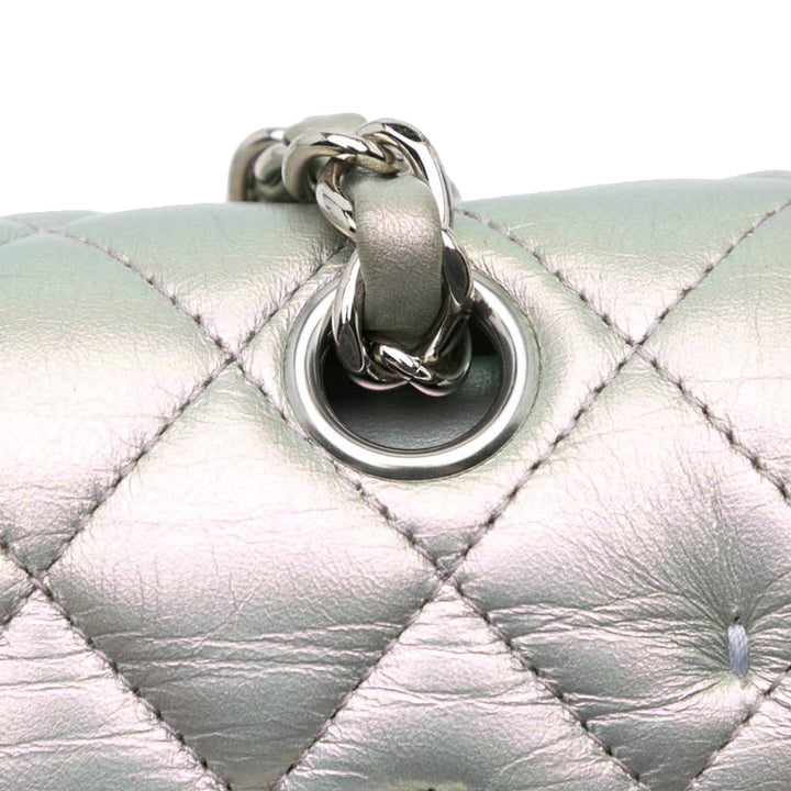 Small Classic Iridescent Lambskin Double Flap Silver - Gaby Paris
