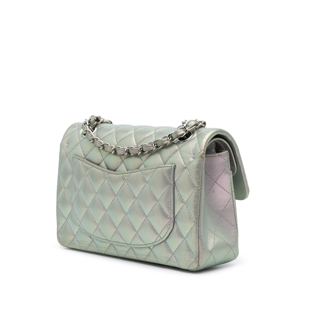 Small Classic Iridescent Lambskin Double Flap Silver - Gaby Paris