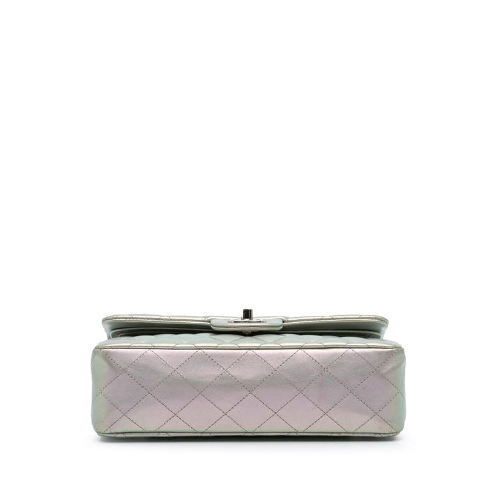 Small Classic Iridescent Lambskin Double Flap Silver - Gaby Paris