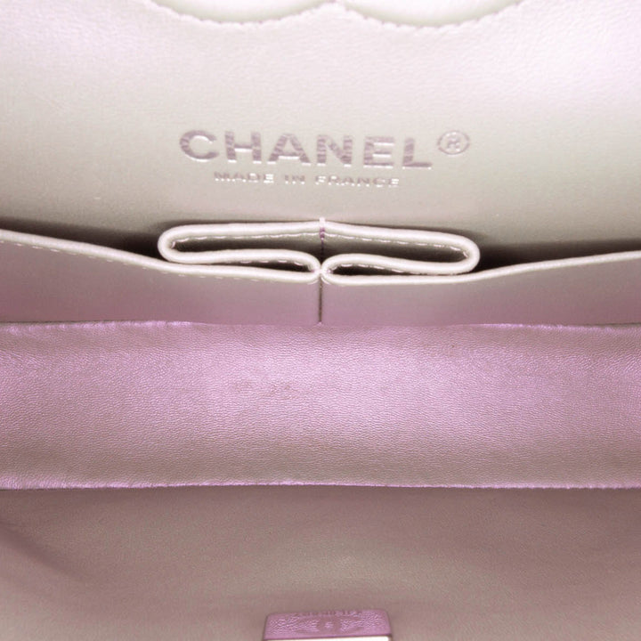 Small Classic Iridescent Lambskin Double Flap Silver - Gaby Paris