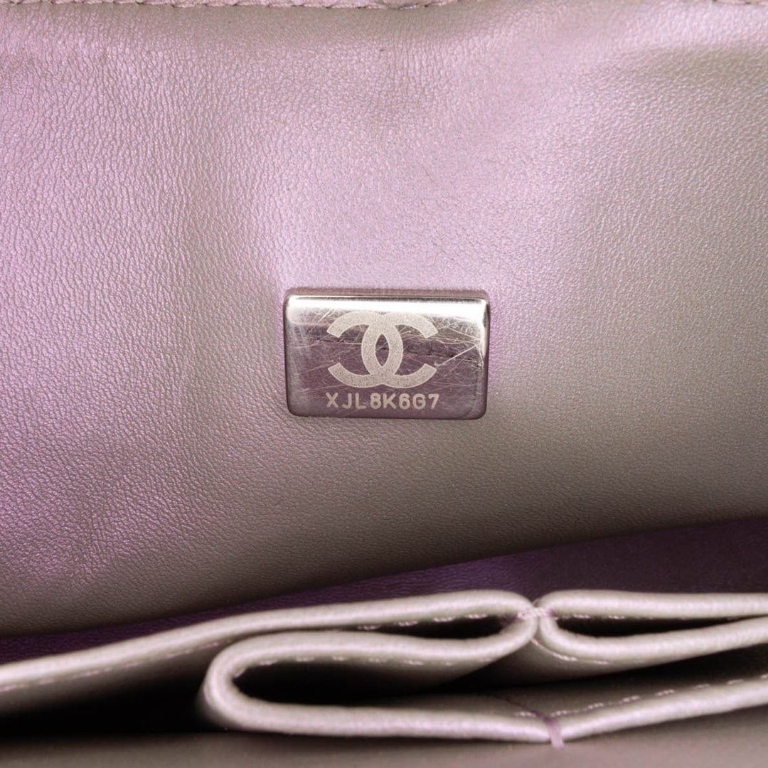Small Classic Iridescent Lambskin Double Flap Silver - Gaby Paris