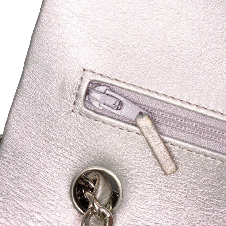 Small Classic Iridescent Lambskin Double Flap Silver - Gaby Paris