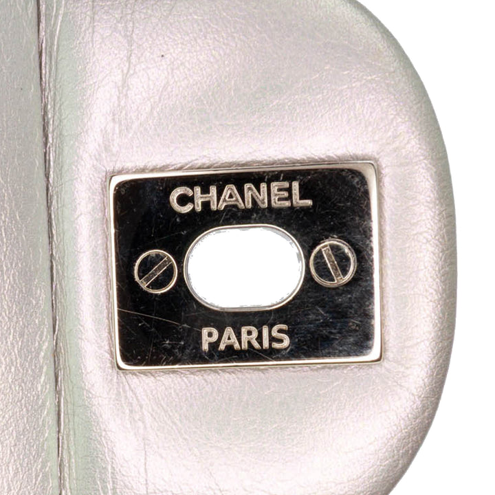 Small Classic Iridescent Lambskin Double Flap Silver - Gaby Paris