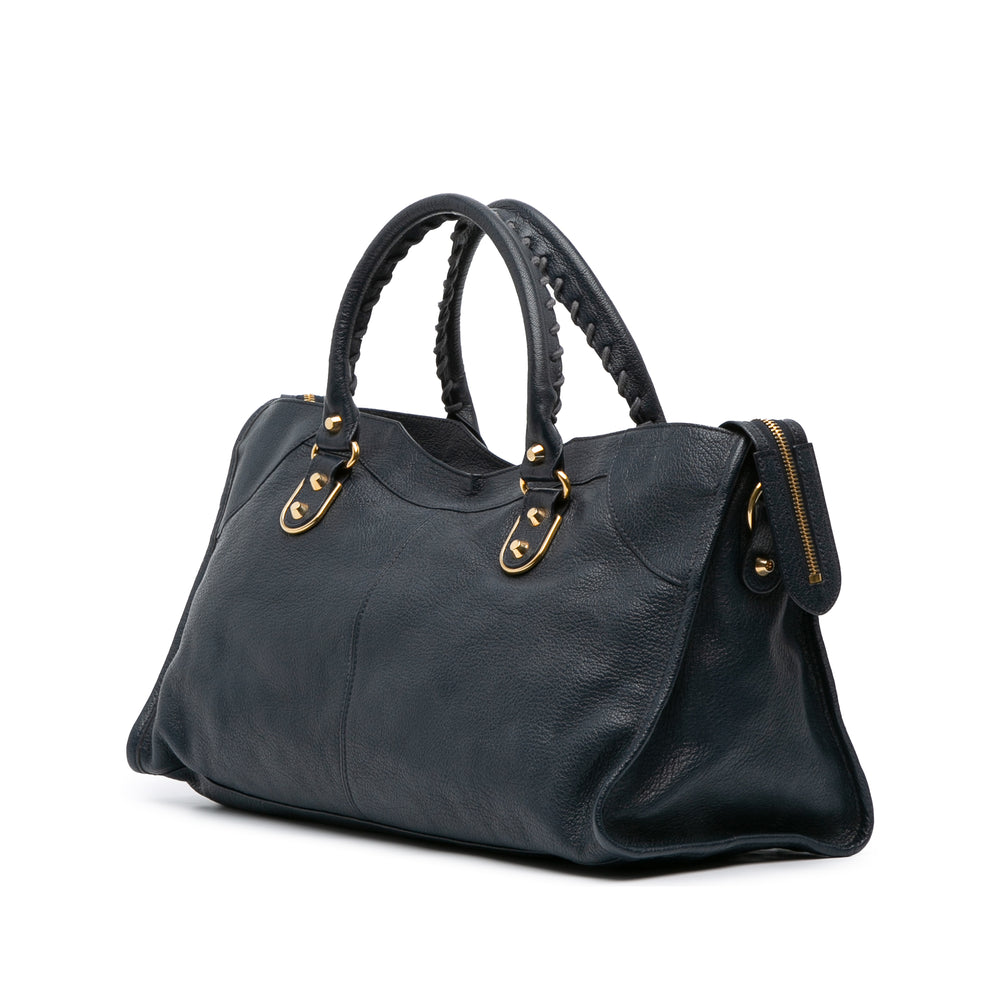 Goatskin Motocross Classic Metallic Edge Part Time Satchel Blue - Gaby Paris