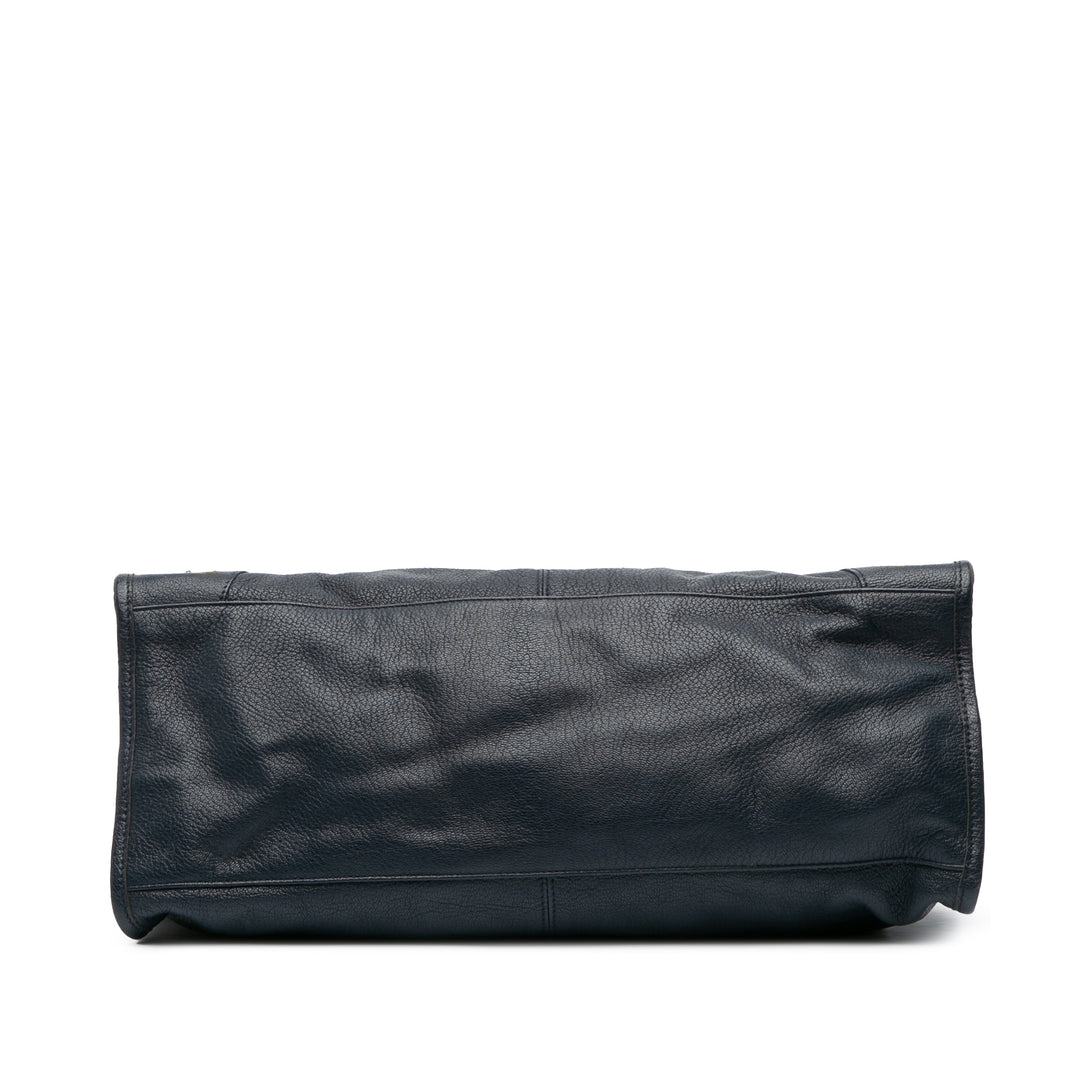 Goatskin Motocross Classic Metallic Edge Part Time Satchel Blue - Gaby Paris