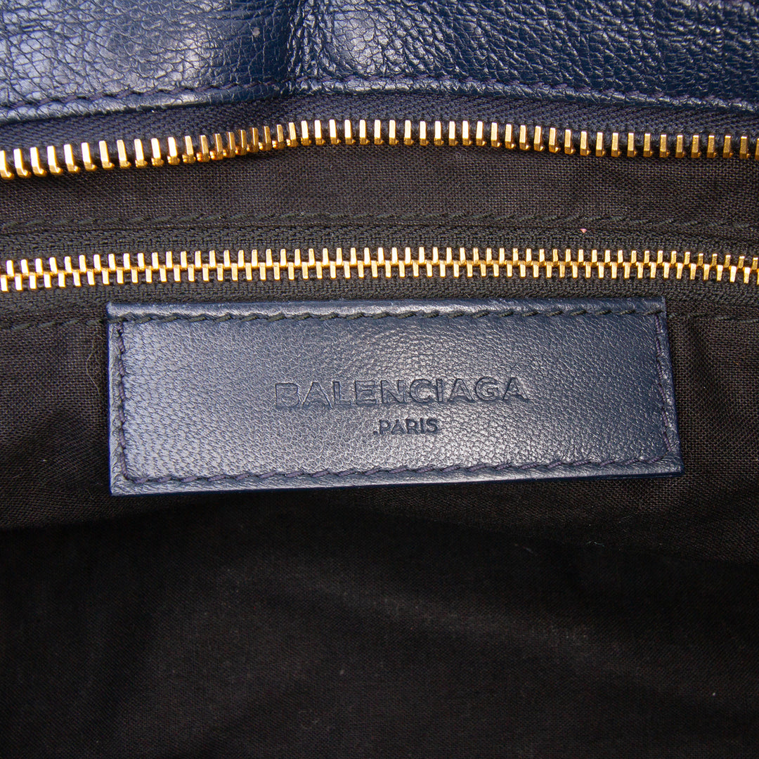 Goatskin Motocross Classic Metallic Edge Part Time Satchel Blue - Gaby Paris