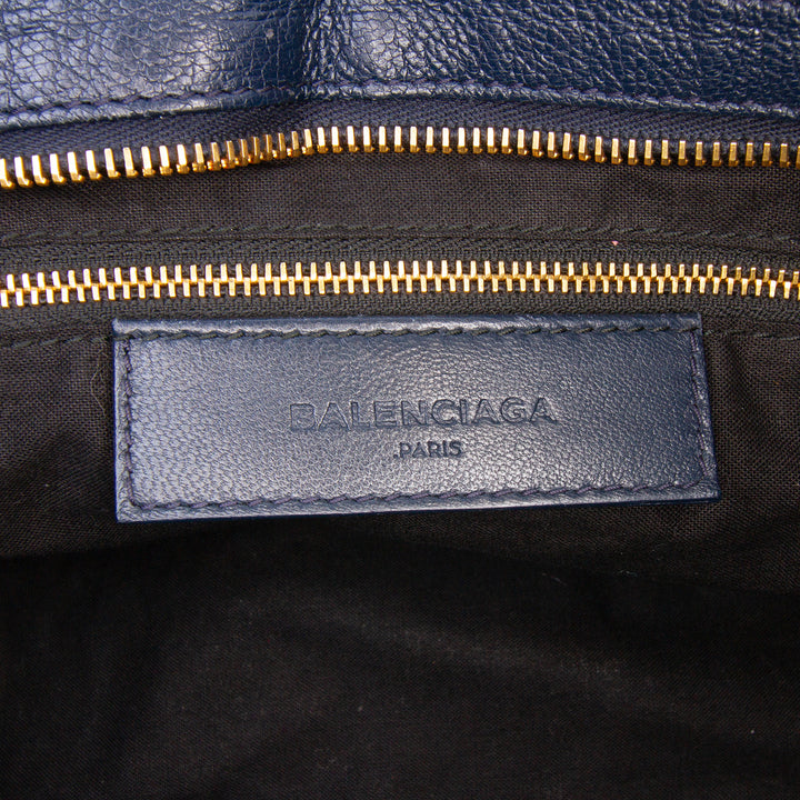 Goatskin Motocross Classic Metallic Edge Part Time Satchel Blue - Gaby Paris