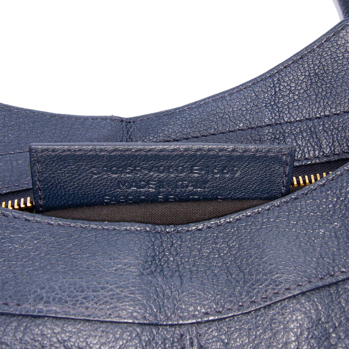 Goatskin Motocross Classic Metallic Edge Part Time Satchel Blue - Gaby Paris
