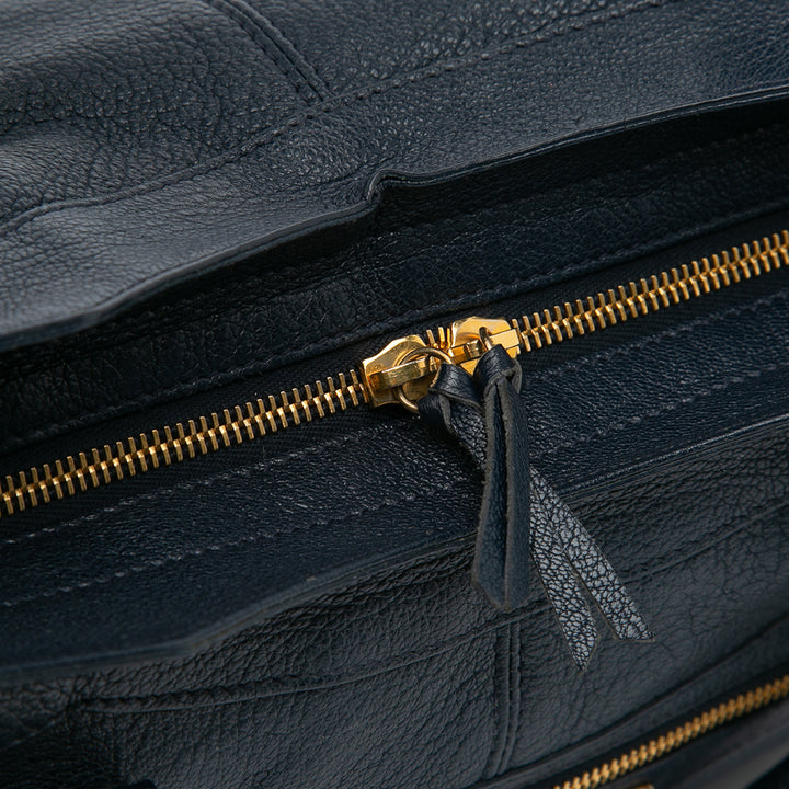 Goatskin Motocross Classic Metallic Edge Part Time Satchel Blue - Gaby Paris