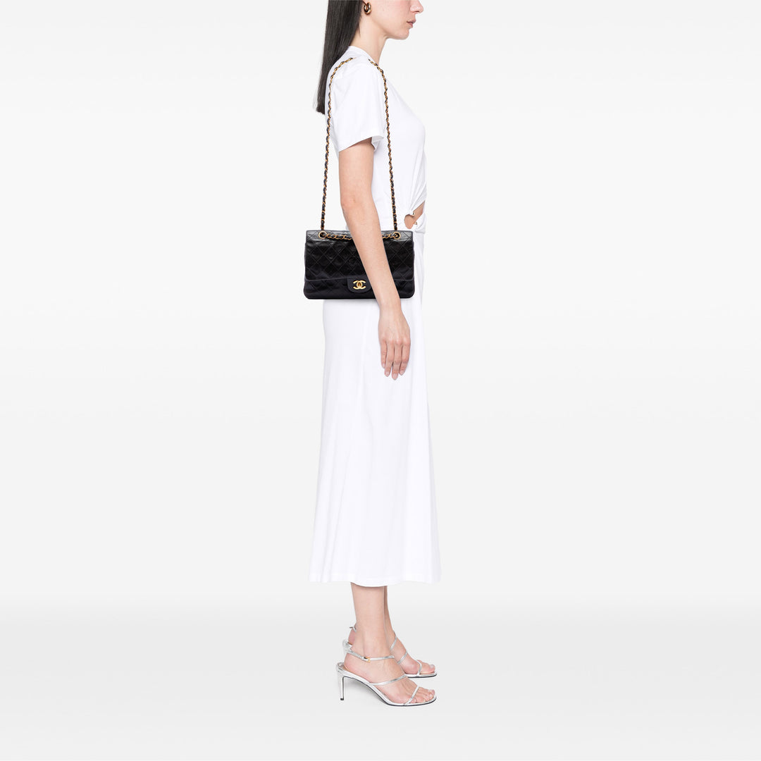 Classic Double rabat Moyen Cuir d'agneau Noir