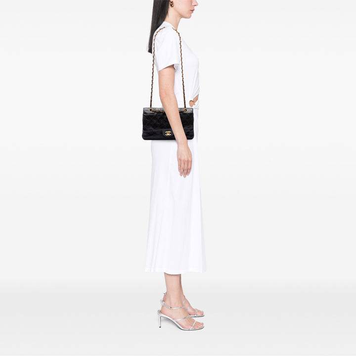 Classic Double rabat Moyen Cuir d'agneau Noir