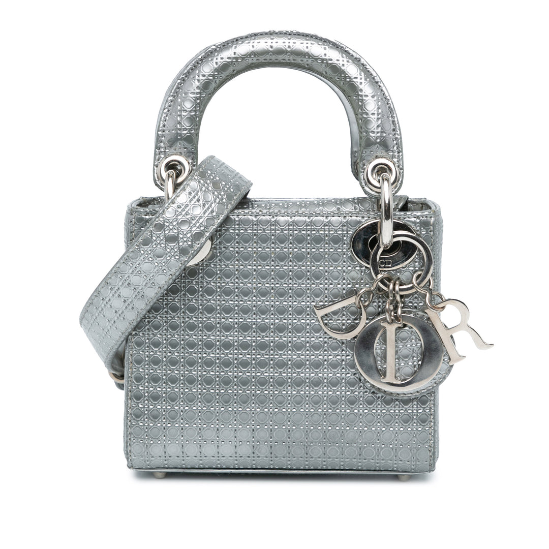 Micro Calfskin Microcannage Lady Dior Silver - Gaby Paris