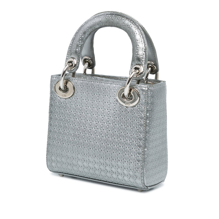 Micro Calfskin Microcannage Lady Dior Silver - Gaby Paris