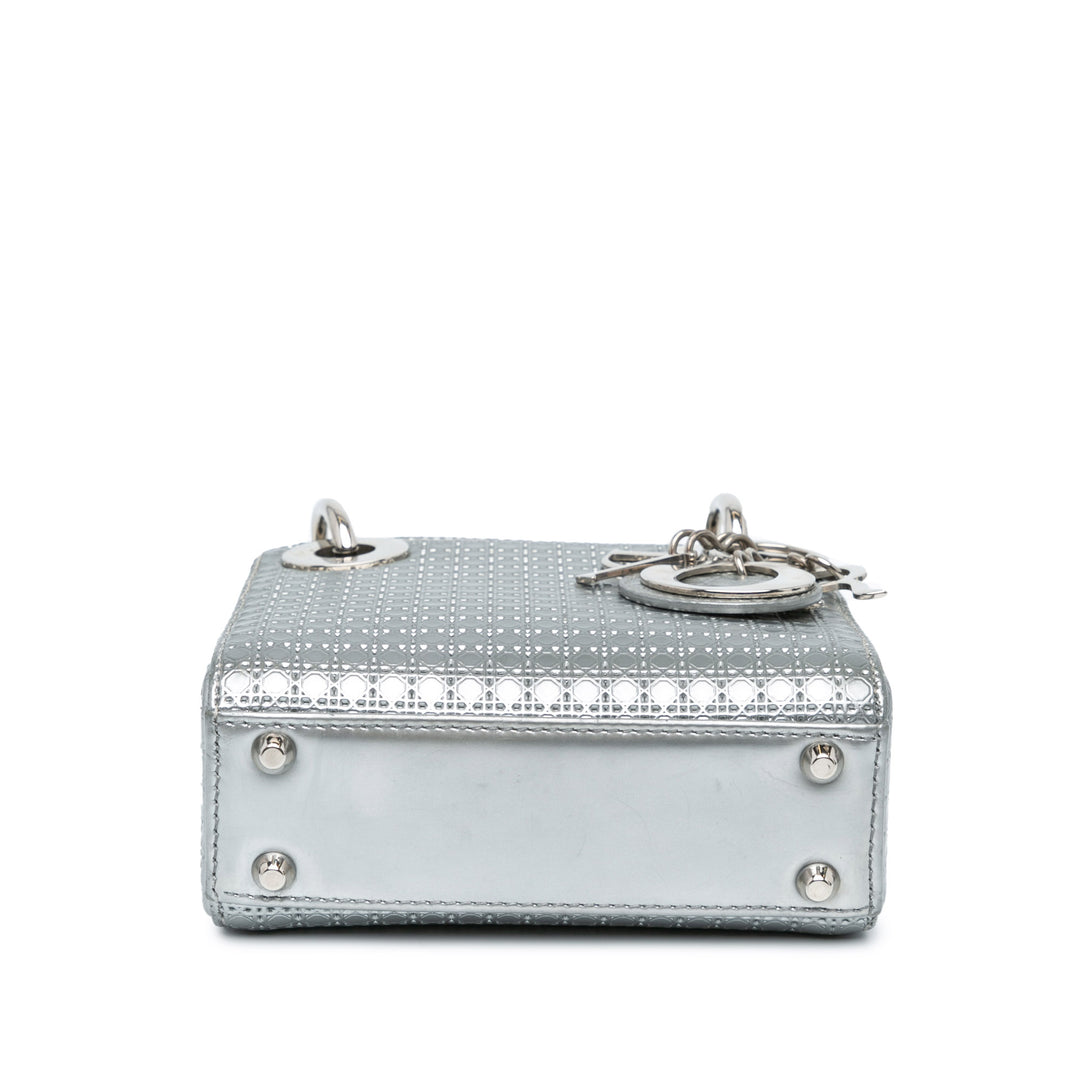 Micro Calfskin Microcannage Lady Dior Silver - Gaby Paris