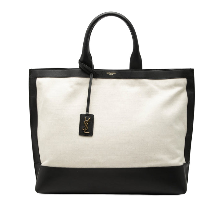 Saint Laurent Bicolor Toile et Cuir Cabas Cabas