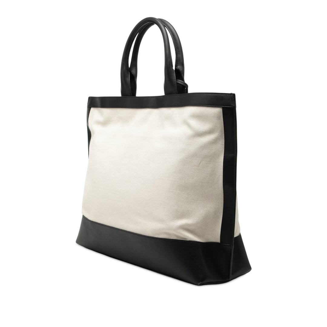 Saint Laurent Bicolor Toile et Cuir Cabas Cabas