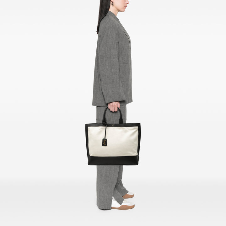 Saint Laurent Bicolor Toile et Cuir Cabas Cabas