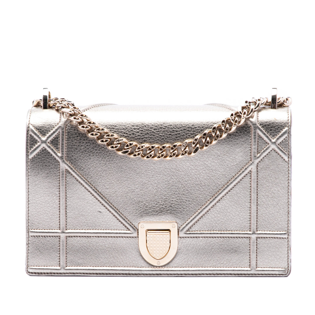 Dior Medium Metallic Cuir de veau Diorama à rabat