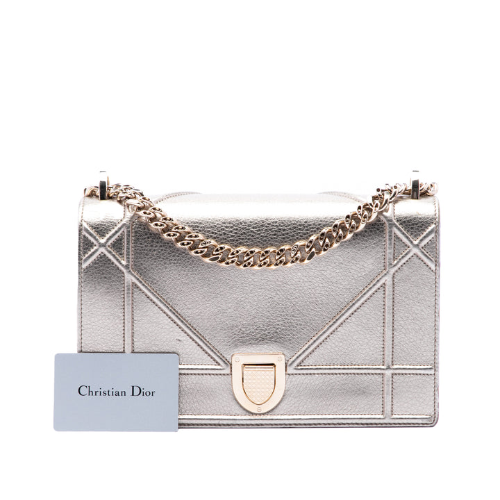 Dior Medium Metallic Cuir de veau Diorama à rabat