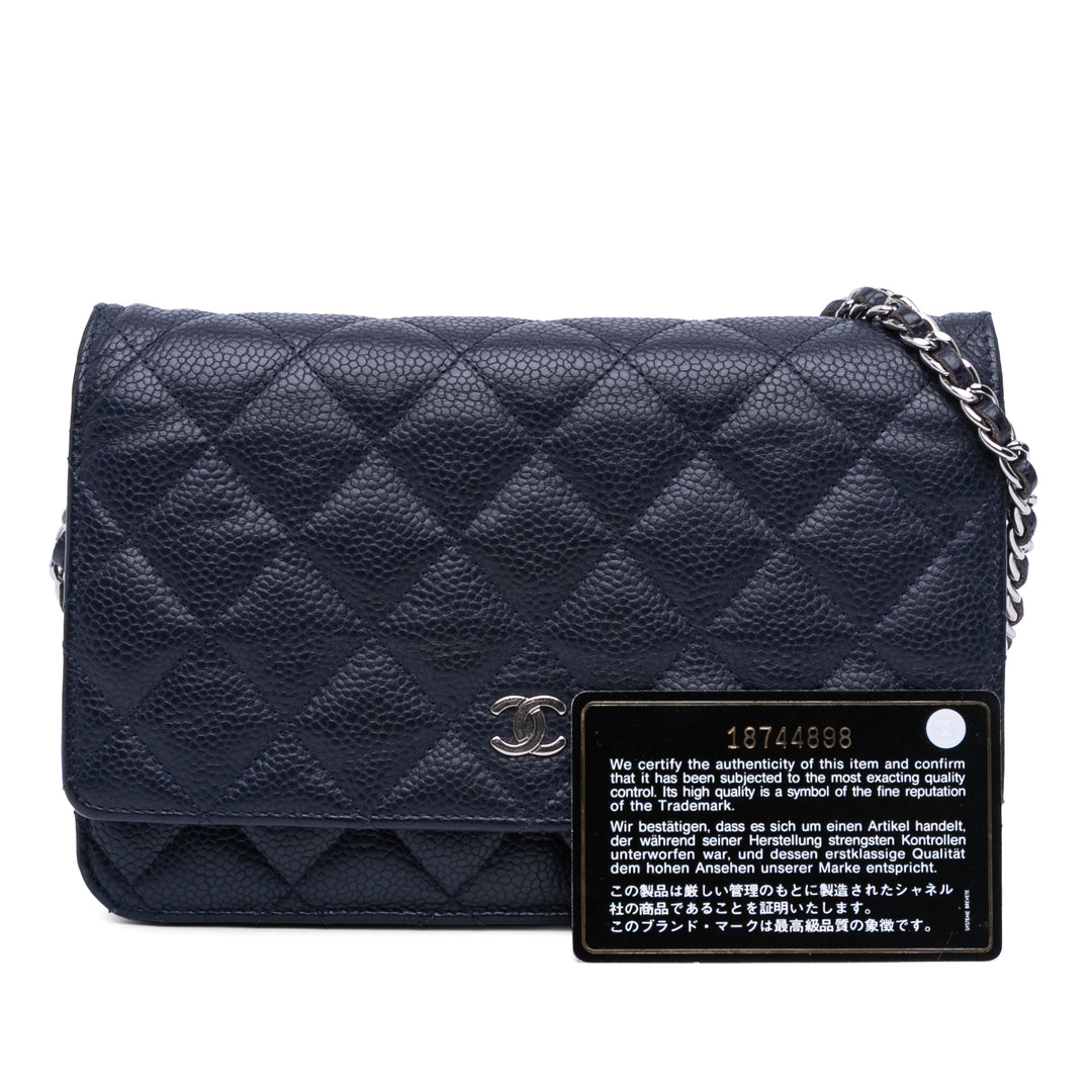 Chanel CC Quilted Caviar Wallet on Chain Bleu