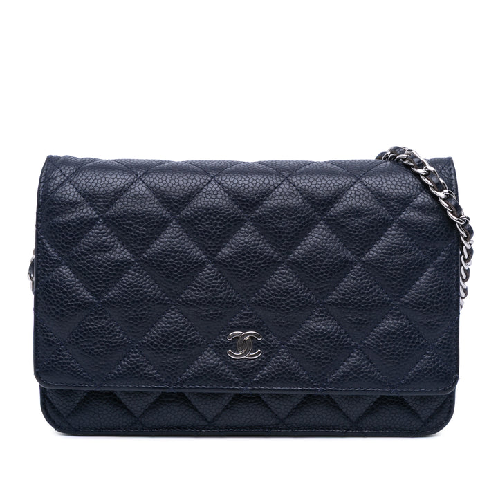 Chanel CC Quilted Caviar Wallet on Chain Bleu