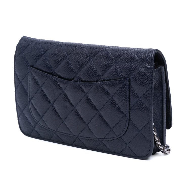 Chanel CC Quilted Caviar Wallet on Chain Bleu