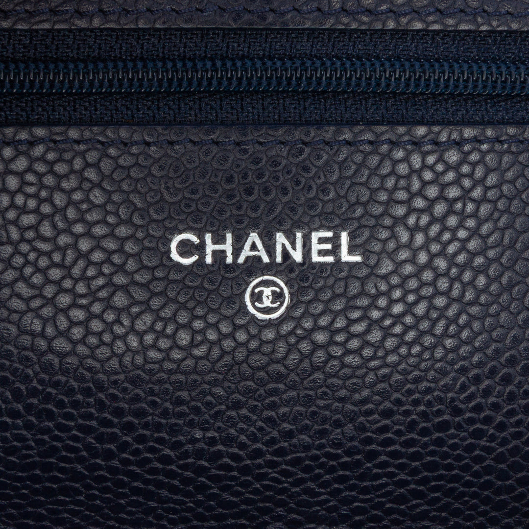 Chanel CC Quilted Caviar Wallet on Chain Bleu