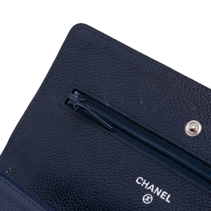 Chanel CC Quilted Caviar Wallet on Chain Bleu
