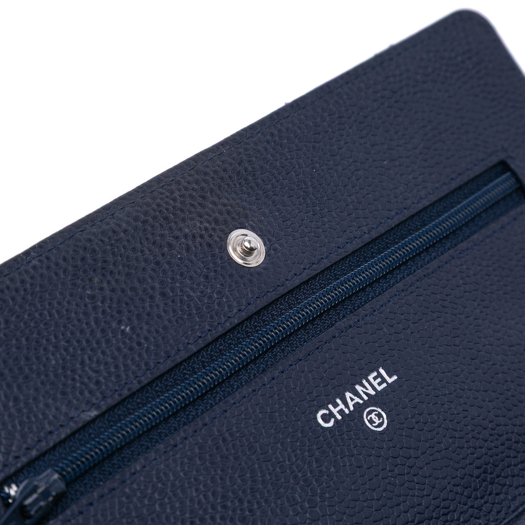 Chanel CC Quilted Caviar Wallet on Chain Bleu