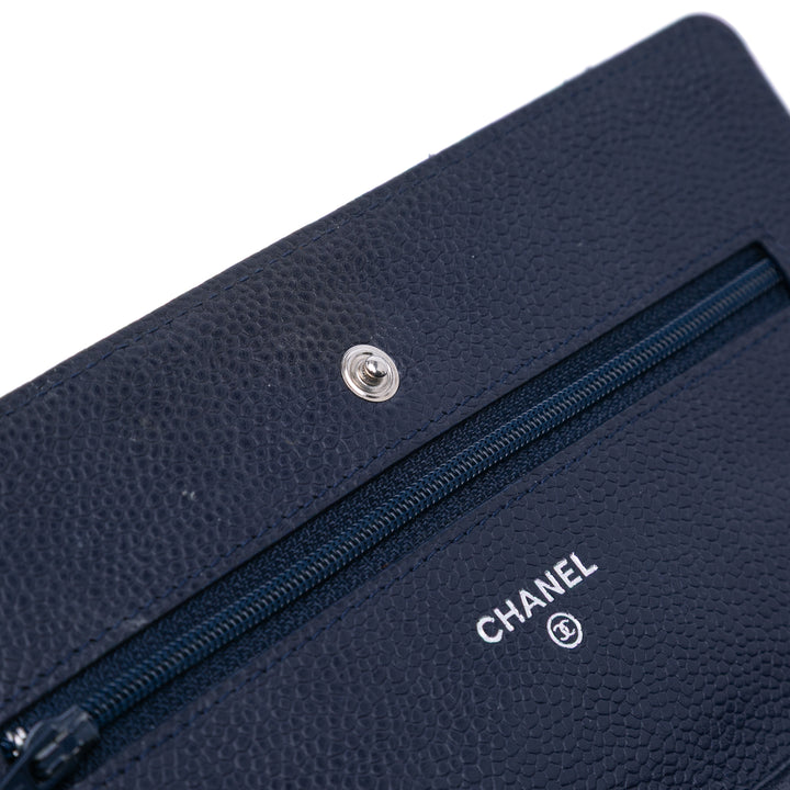 Chanel CC Quilted Caviar Wallet on Chain Bleu
