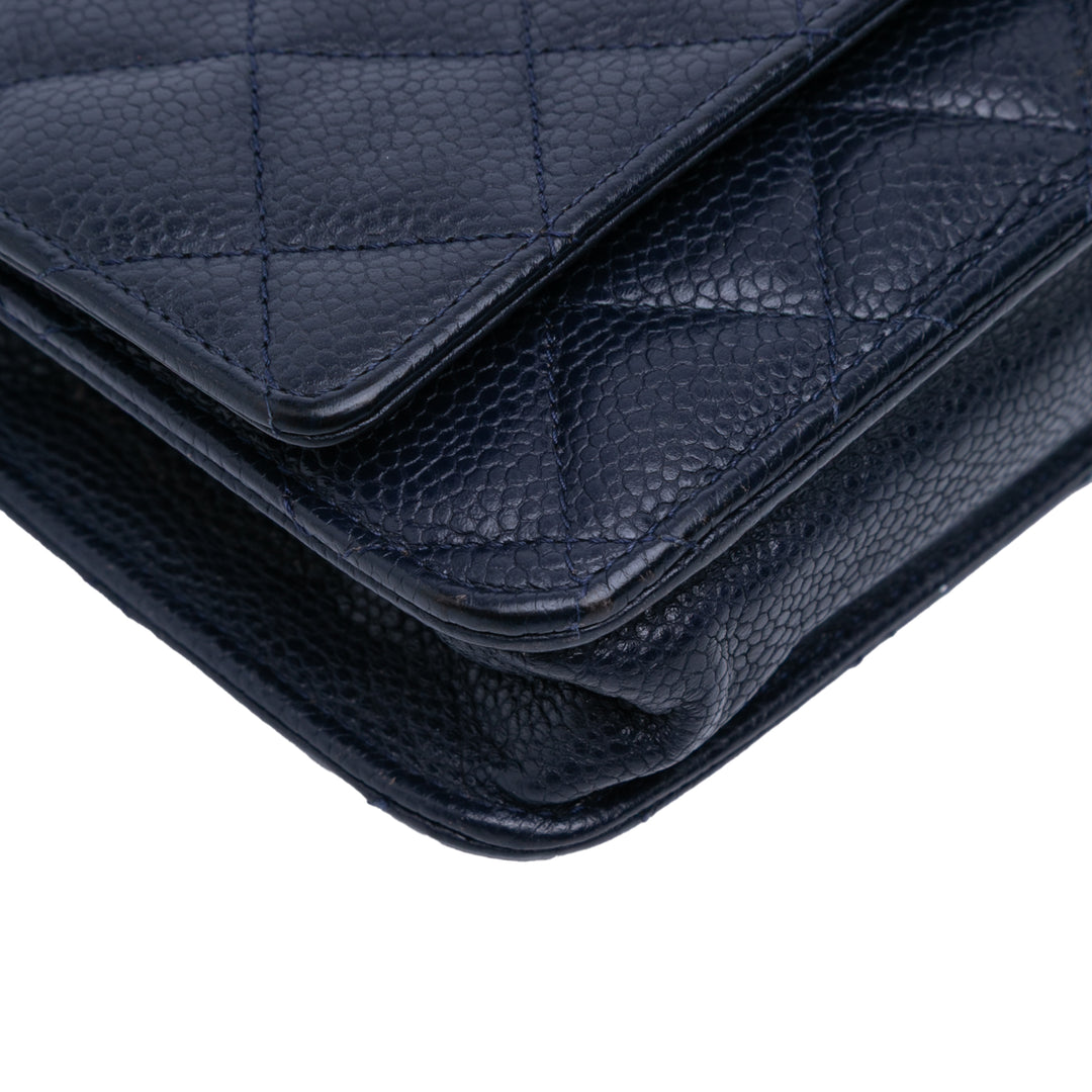 Chanel CC Quilted Caviar Wallet on Chain Bleu