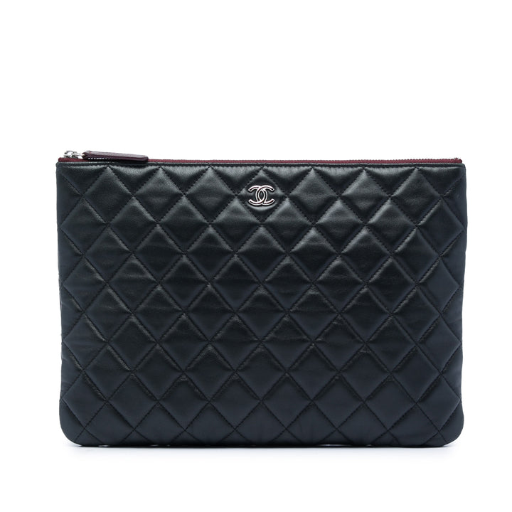 Matelassé O Étui Pochette Moyen Cuir d'agneau Noir