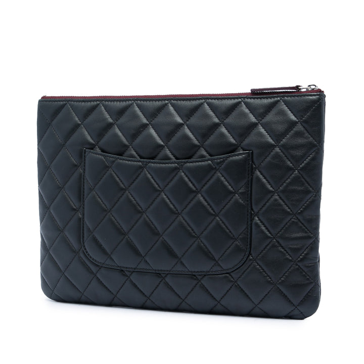 Matelassé O Étui Pochette Moyen Cuir d'agneau Noir