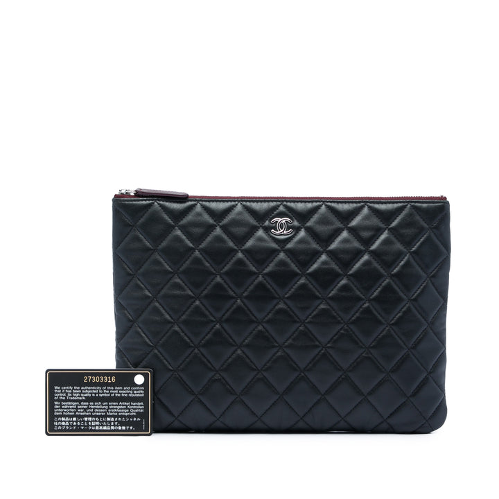 Matelassé O Étui Pochette Moyen Cuir d'agneau Noir