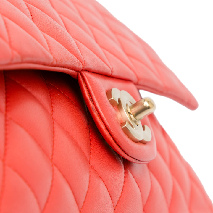 Chanel Medium Classic Cuir d’agneau Double rabat Rouge
