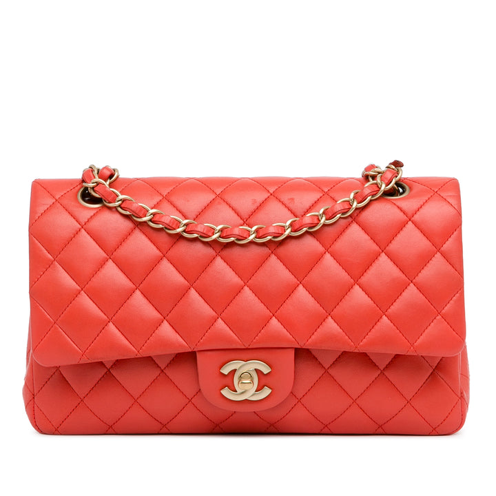 Chanel Medium Classic Cuir d’agneau Double rabat Rouge