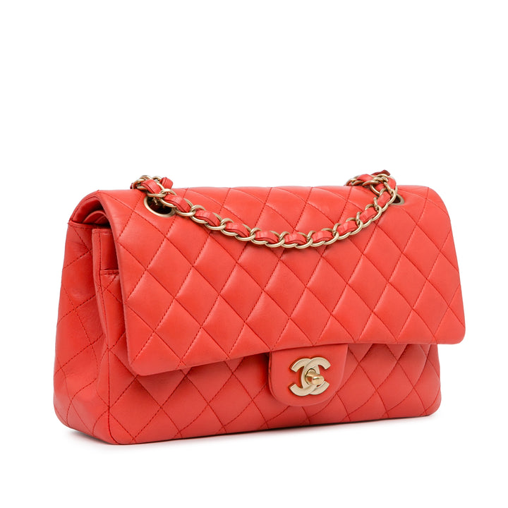 Chanel Medium Classic Cuir d’agneau Double rabat Rouge