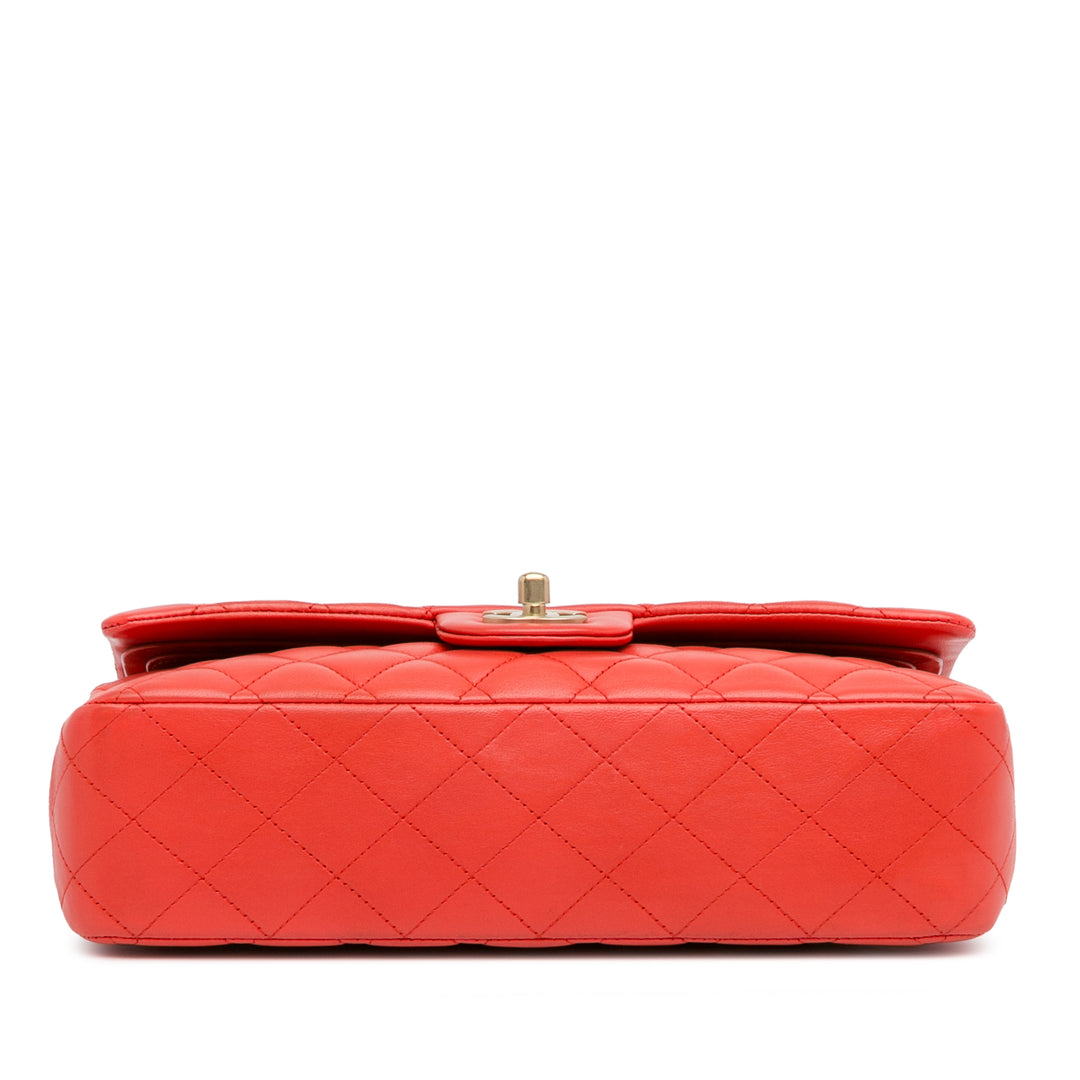 Chanel Medium Classic Cuir d’agneau Double rabat Rouge