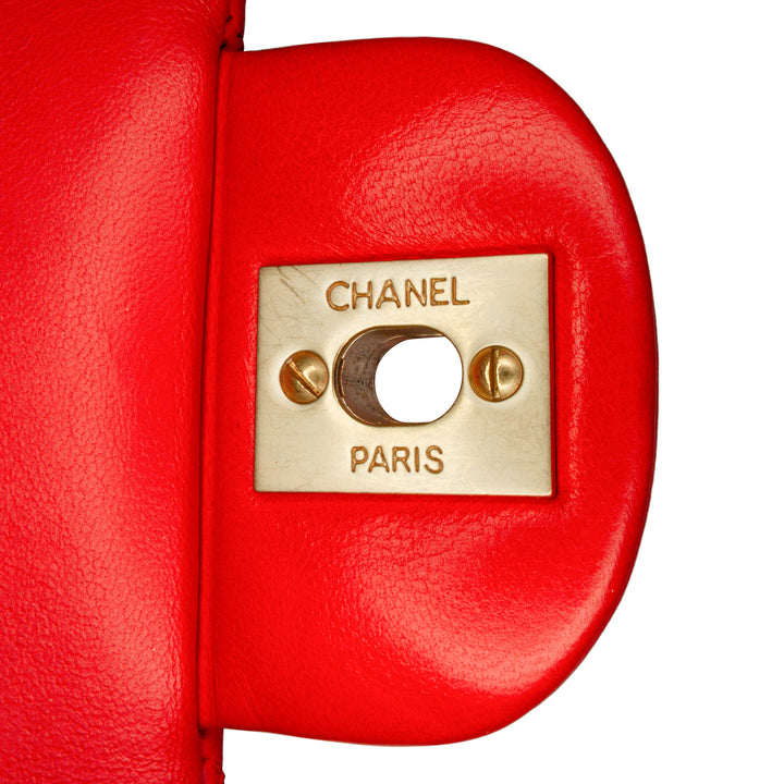 Chanel Medium Classic Cuir d’agneau Double rabat Rouge