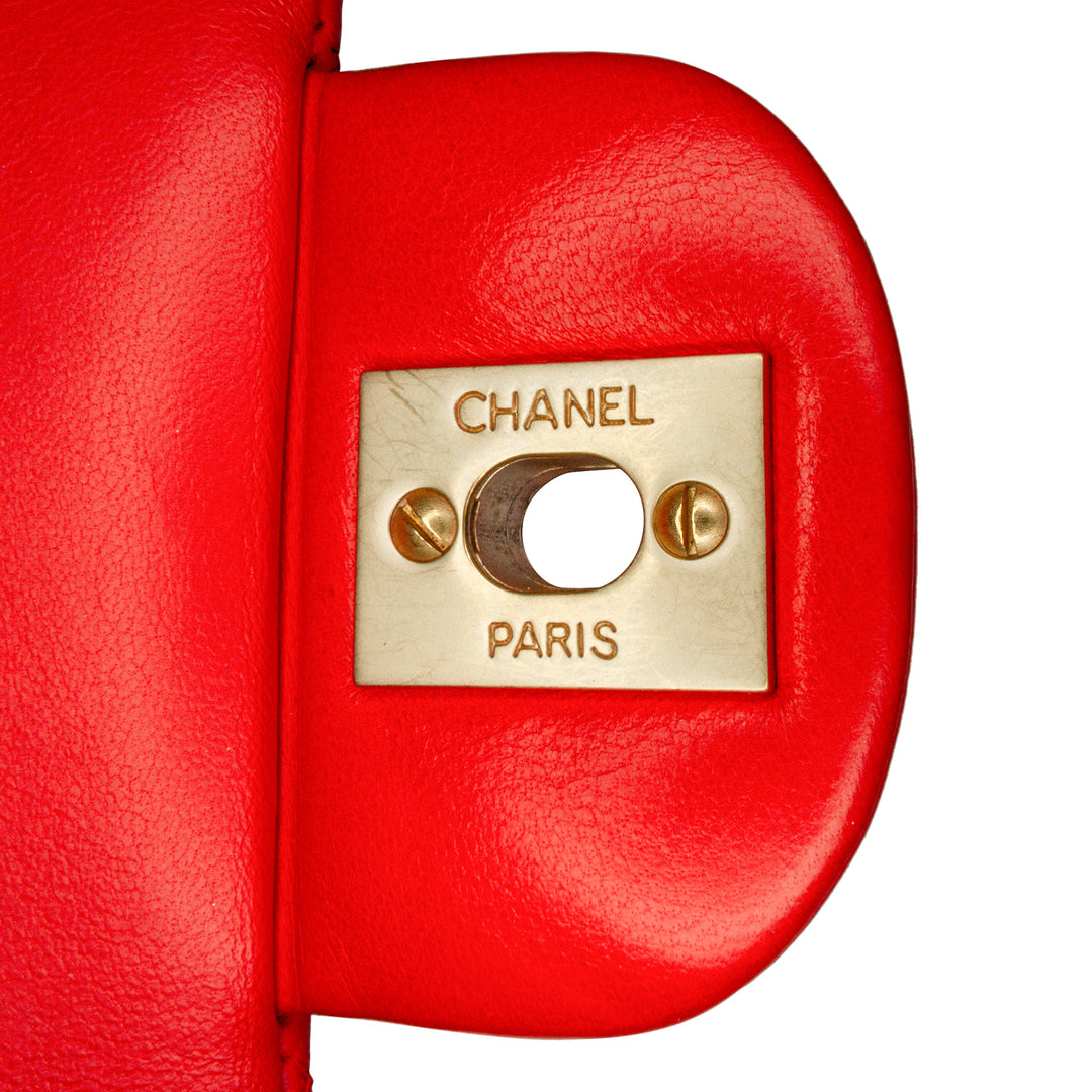 Medium Classic Lambskin Double Flap Red - Gaby Paris