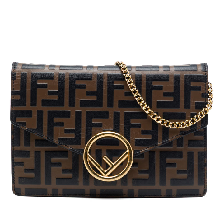 Fendi Zucca embossé F Is Fendi Enveloppe Wallet on Chain Marron
