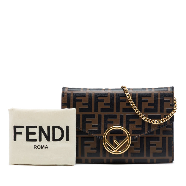Fendi Zucca embossé F Is Fendi Enveloppe Wallet on Chain Marron