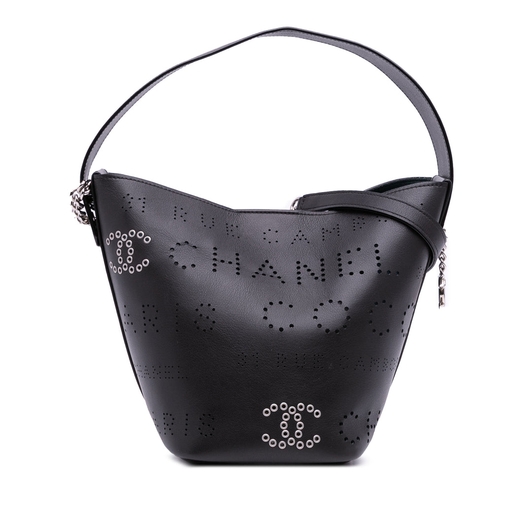 Calfskin and Tweed Small Piercing Light Bucket Bag Black - Gaby Paris