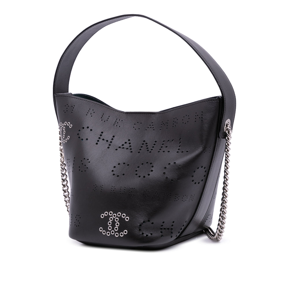 Calfskin and Tweed Small Piercing Light Bucket Bag Black - Gaby Paris