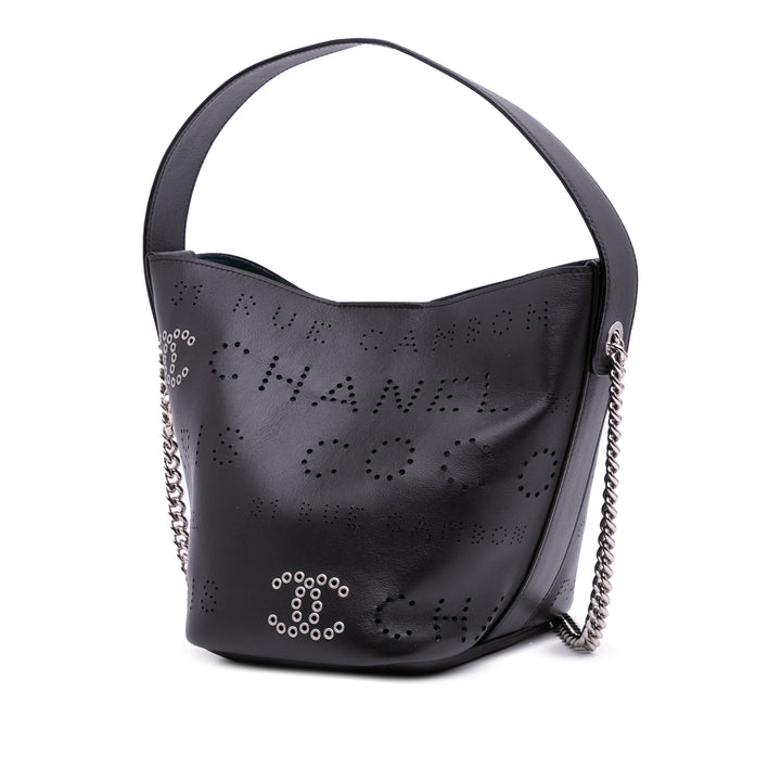 Calfskin and Tweed Small Piercing Light Bucket Bag Black - Gaby Paris