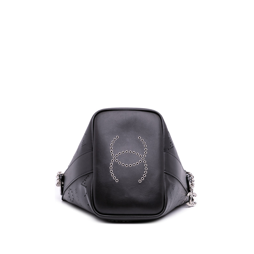 Calfskin and Tweed Small Piercing Light Bucket Bag Black - Gaby Paris