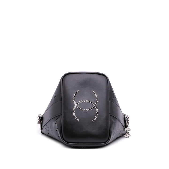 Calfskin and Tweed Small Piercing Light Bucket Bag Black - Gaby Paris
