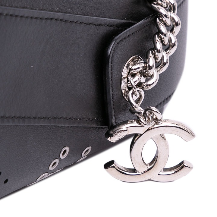 Calfskin and Tweed Small Piercing Light Bucket Bag Black - Gaby Paris