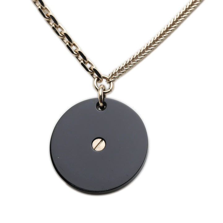 Chanel CC plaqué Resin Strass Perles fantaisie Camellia Rond Pendant Collier Métal