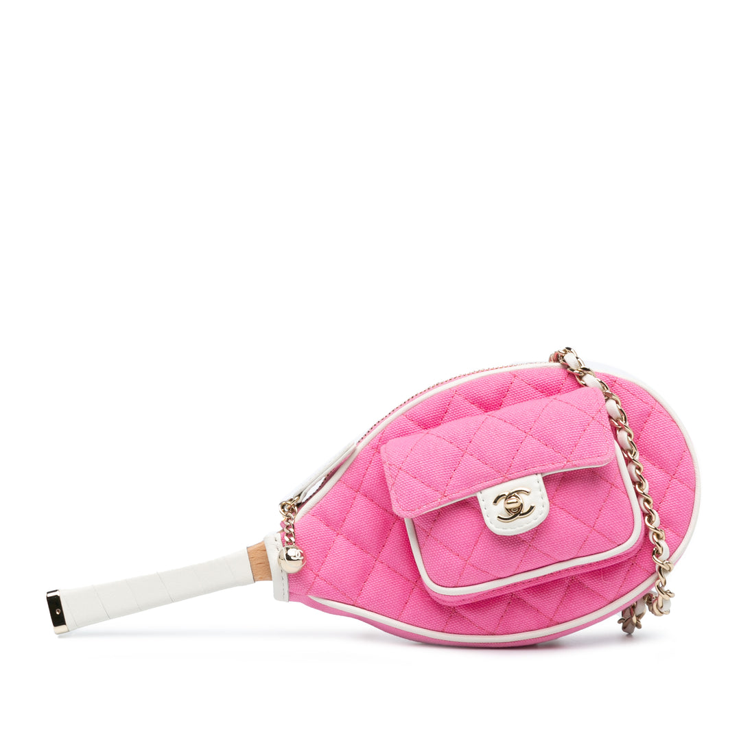 Canvas Tennis Racket Mirror and Crossbody Set Pink - Gaby Paris